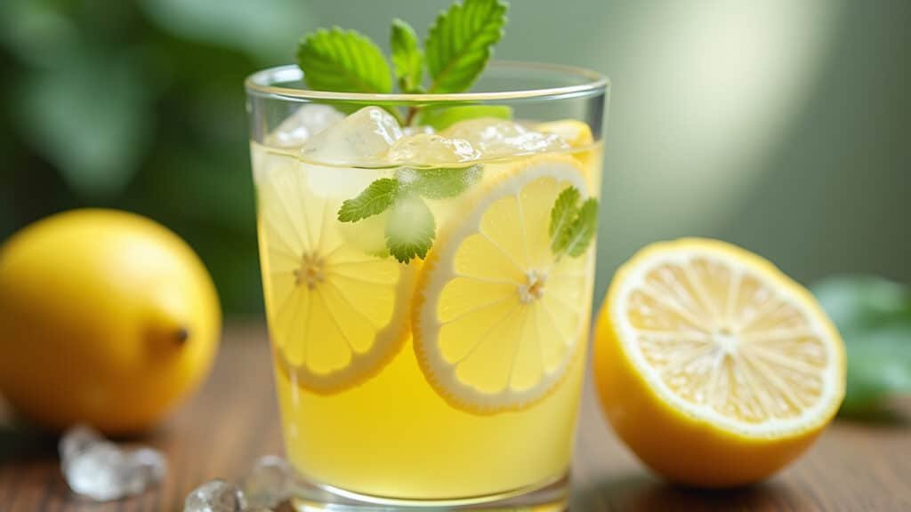 Limonada refrescante com limão, rica em vitamina C para fortalecer a imunidade.
