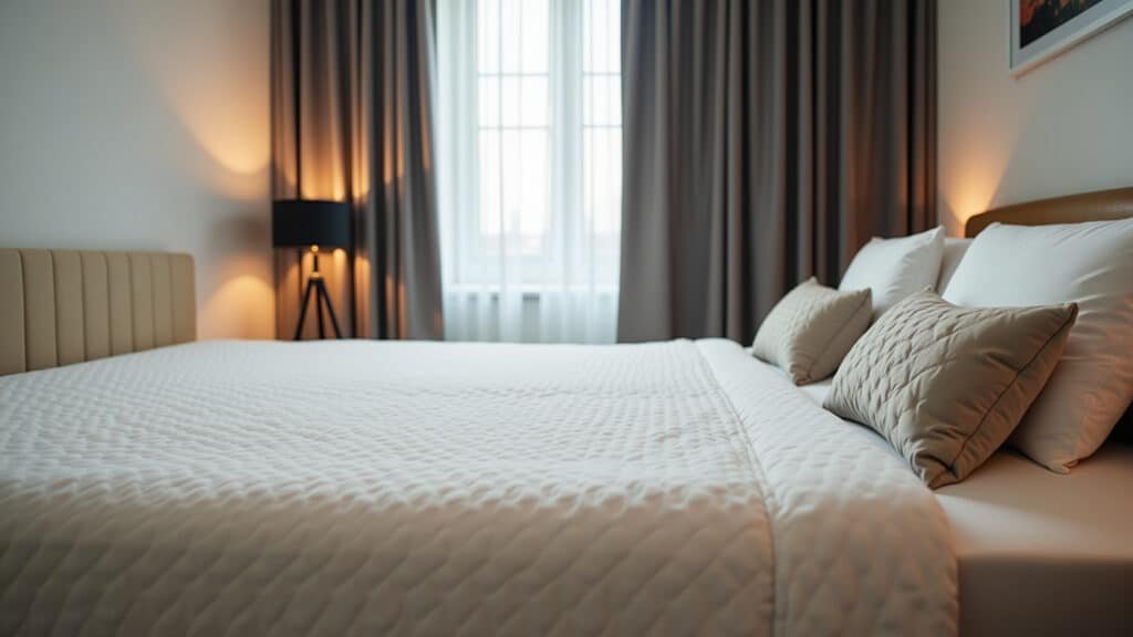 Quarto aconchegante com cama confortável.