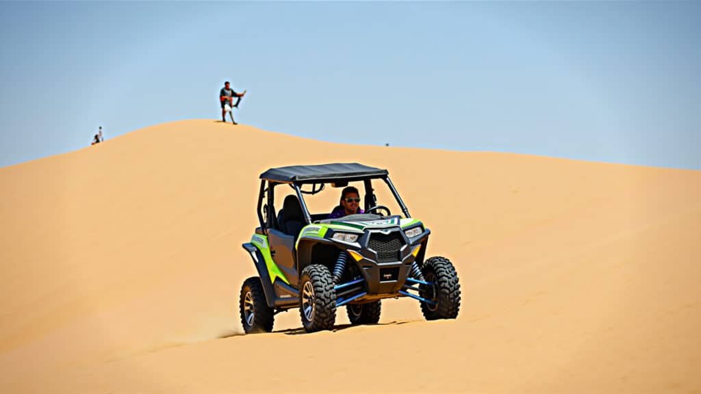 Genipabu, Extremoz, Rio Grande do Norte, Brazil. Mobile dunes, buggy ride, adventure, clear sky, Genipabu, Rio Grande do Norte: dunas móveis e aventura.