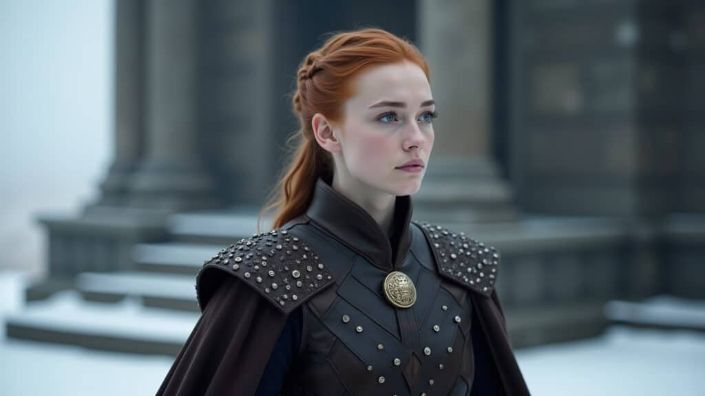 Sansa Stark, Rainha do Norte, olhar determinado.