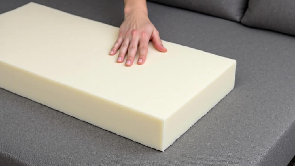 Testando a densidade da espuma do sofá para garantir o conforto.