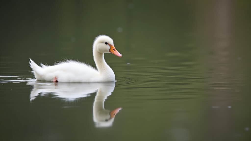 O Patinho Feio vendo seu reflexo como um cisne.