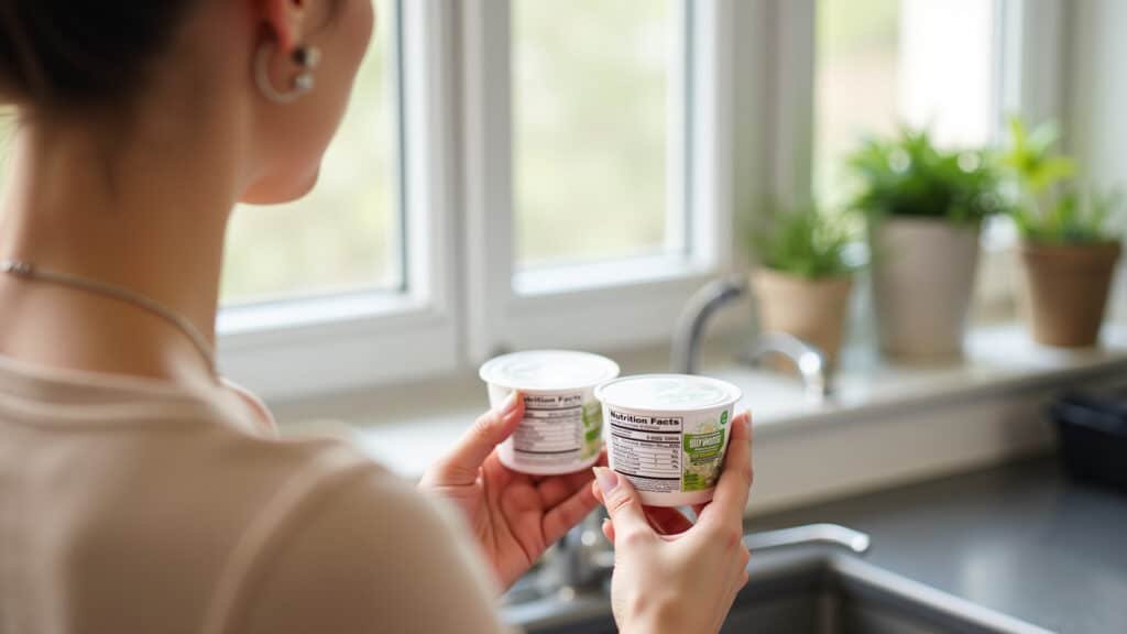 Comparando tabelas nutricionais de iogurtes.